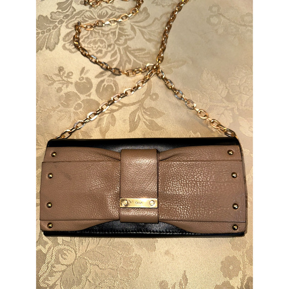 Chloe luxury brand June Bow Black Tan leather long wallet with aftermarket chain - Picture 1 of 15